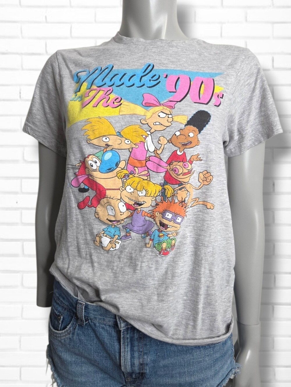 Nickelodeon Size S "Born In The '90s" Graphic Cartoon Grey Tee Shirt